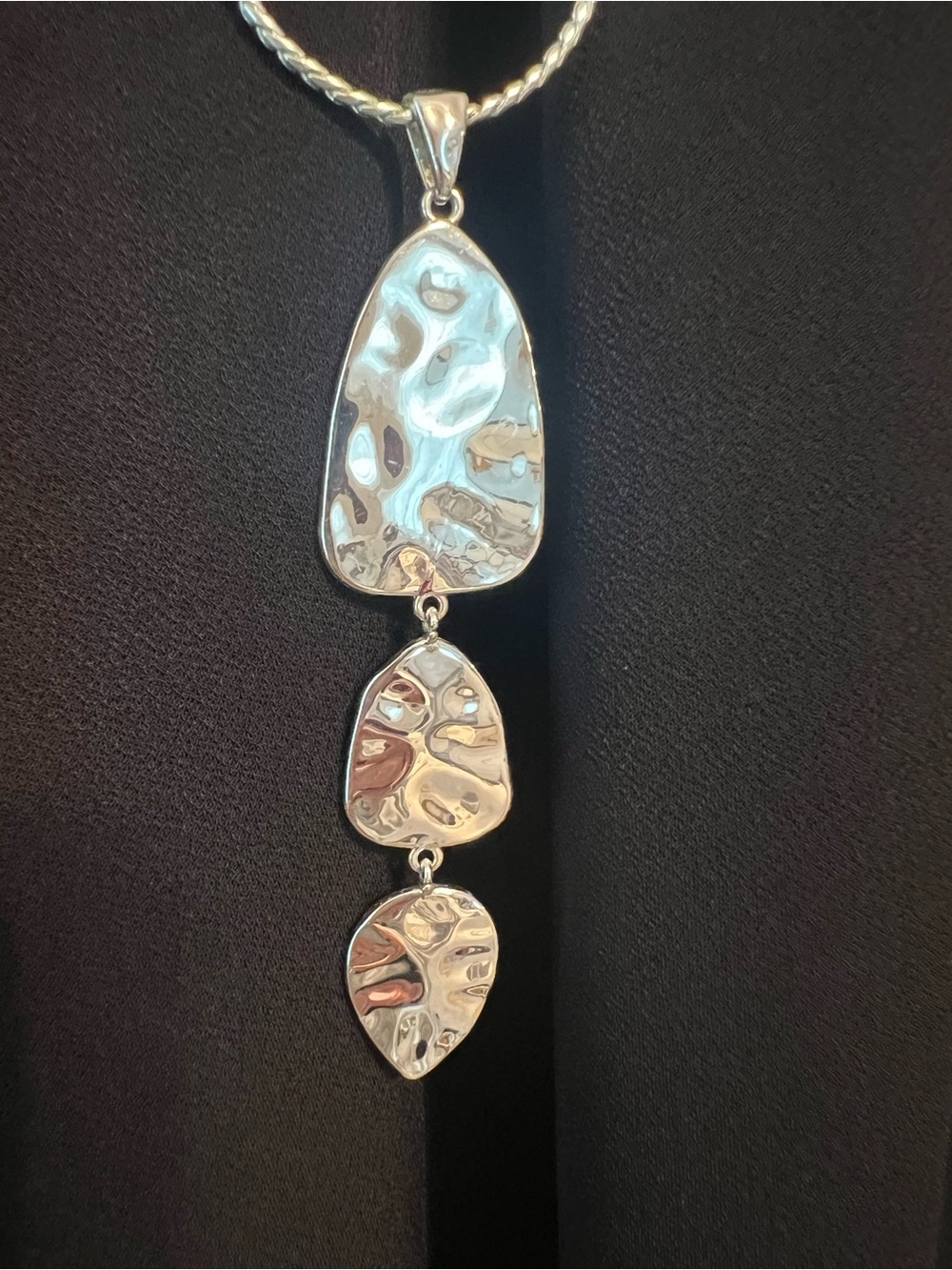 Style & Co Silver Tone Textured Triple-Drop Pendant Necklace